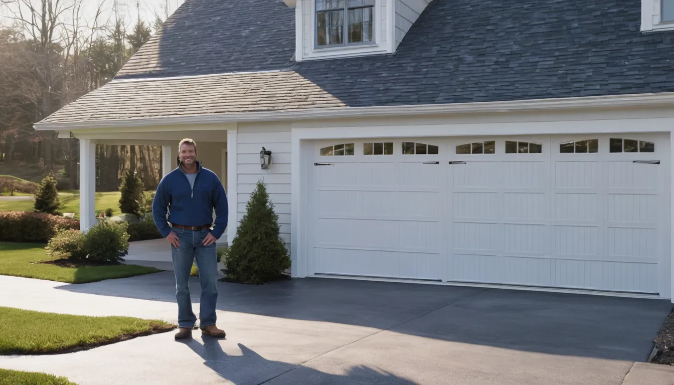 A new garage door freshly installed on a home in Woodbury