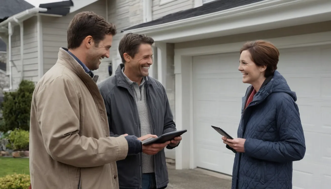 A homeowner talking with a local garage door provider in the Woodbury area
