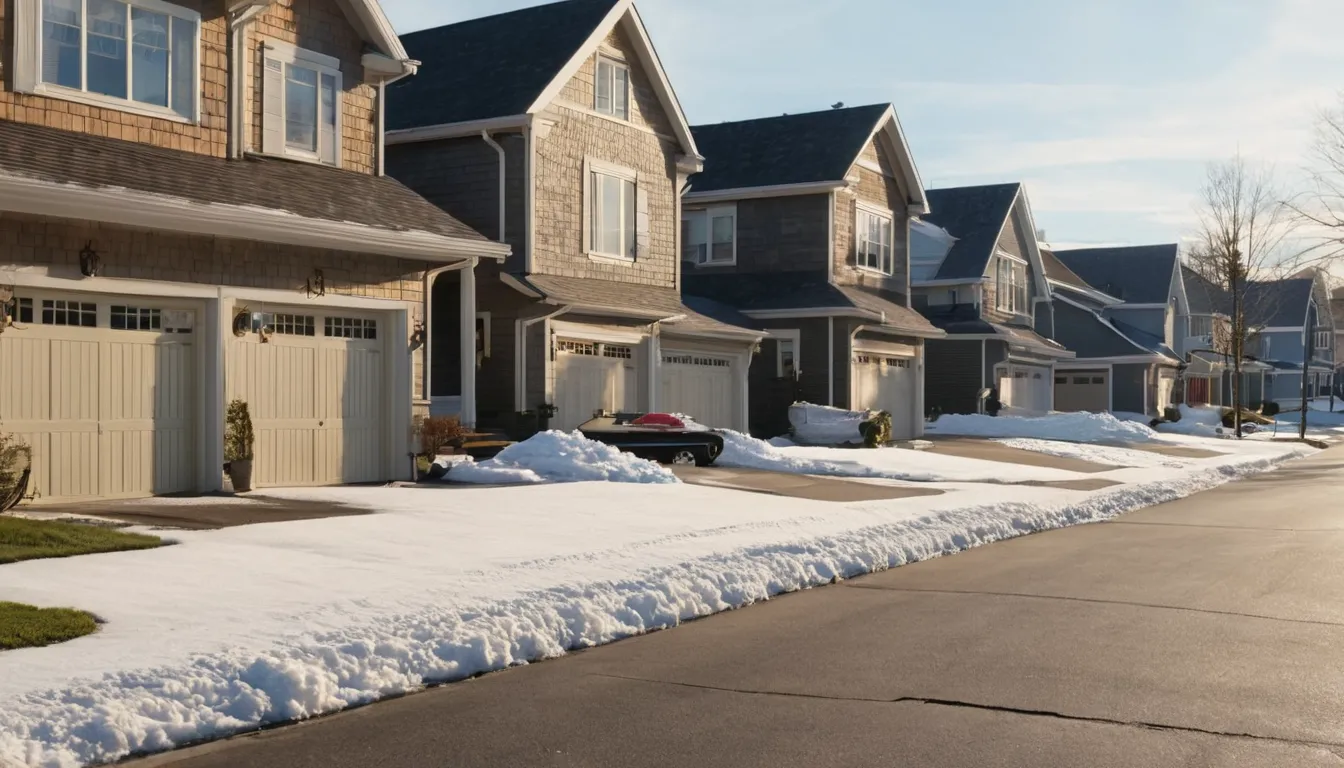 A neighborhood street in Woodbury with older homes and garages